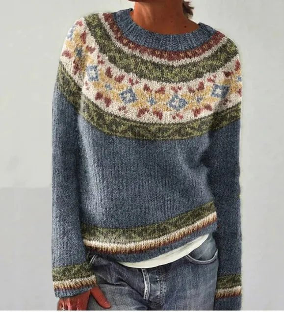 Women's Retro Striped Knit Sweater Boat Neck Relaxed Fit Casual Winter Pullover - Lolly 