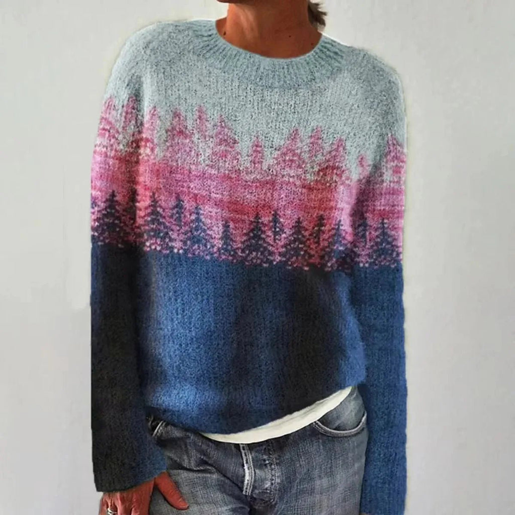 Women's Retro Striped Knit Sweater Boat Neck Relaxed Fit Casual Winter Pullover - Lolly 