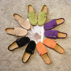 Women's Retro Suede Buckle Clog Mules Slip-On Flat Arch Support Casual Everyday Shoes – Marley - Lolly 