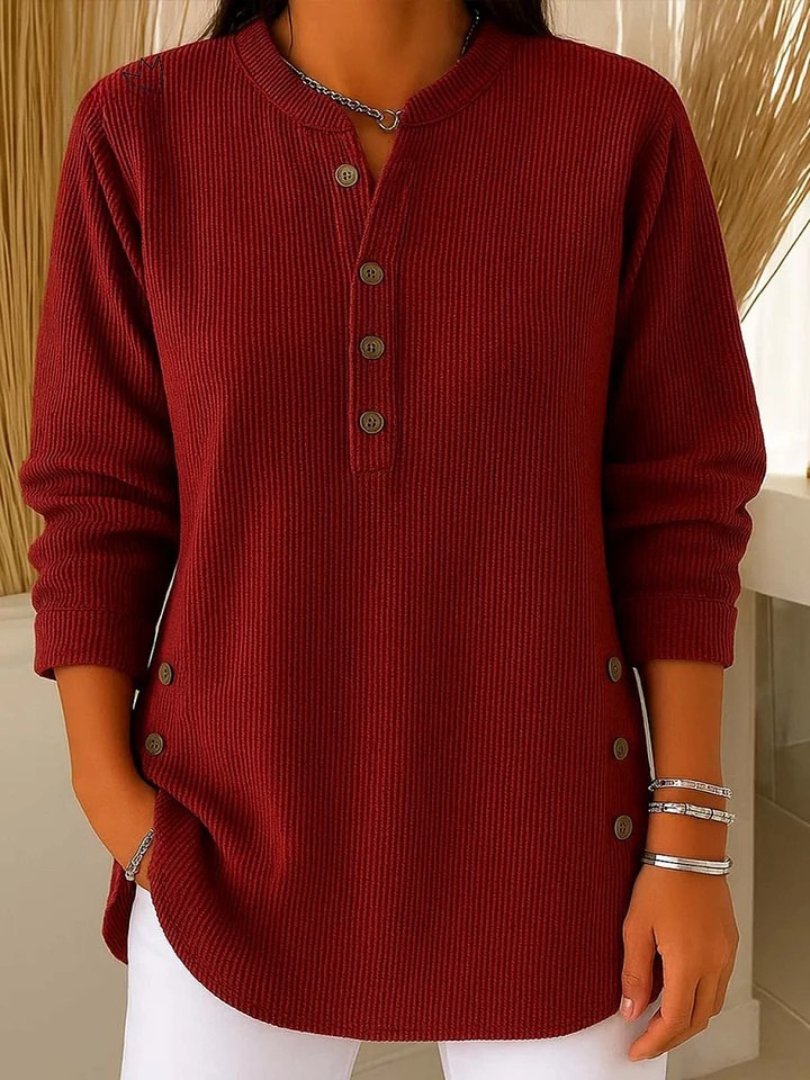Women's Ribbed Knit Henley Sweater Long Sleeve Button Detail Casual Pullover - Lolly 