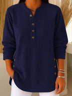 Women's Ribbed Knit Henley Sweater Long Sleeve Button Detail Casual Pullover - Lolly 