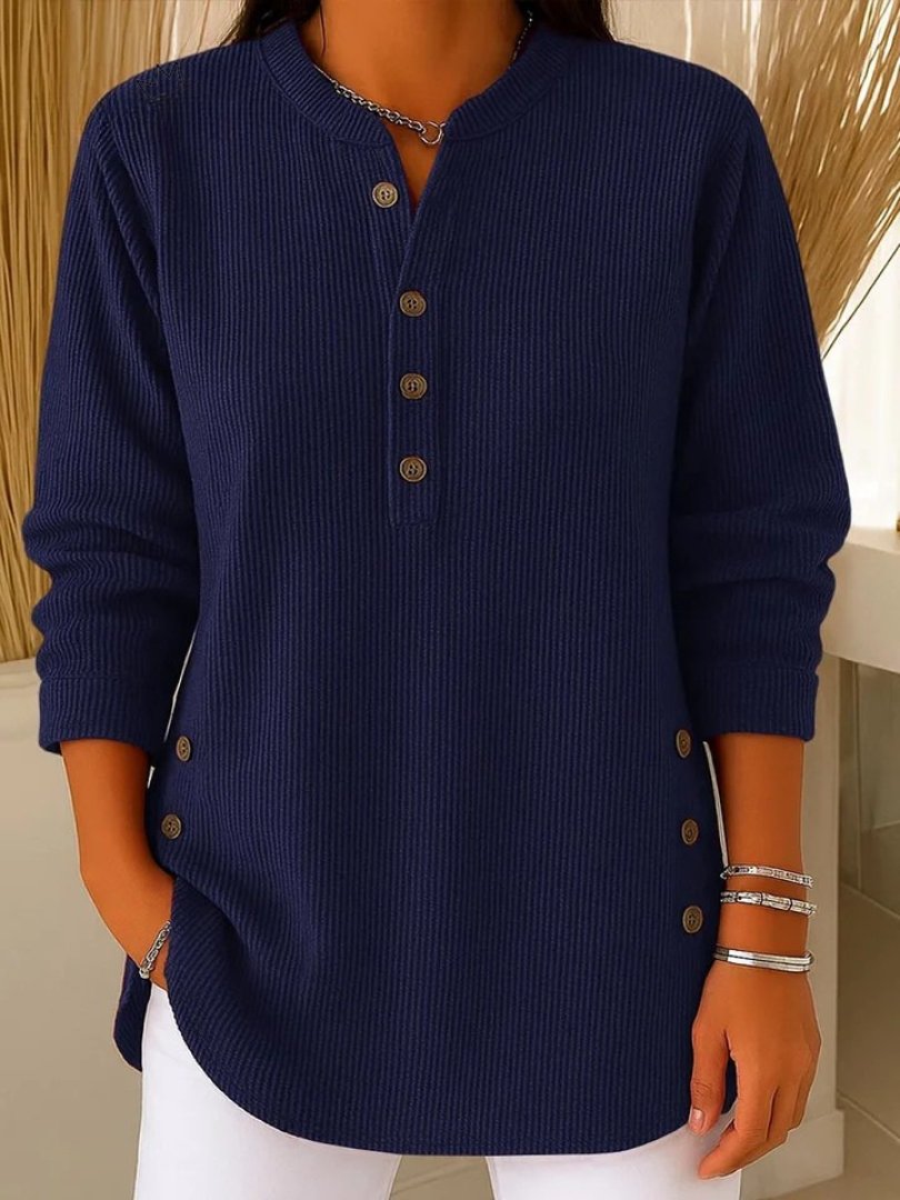 Women's Ribbed Knit Henley Sweater Long Sleeve Button Detail Casual Pullover - Lolly 