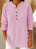 Women's Ribbed Knit Henley Sweater Long Sleeve Button Detail Casual Pullover - Lolly 
