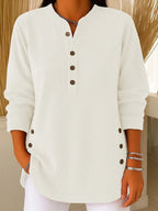 Women's Ribbed Knit Henley Sweater Long Sleeve Button Detail Casual Pullover - Lolly 