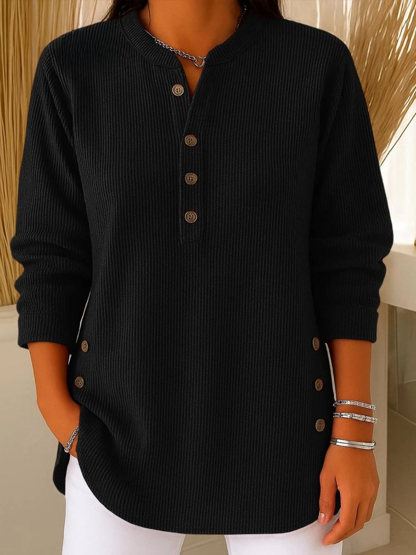 Women's Ribbed Knit Henley Sweater Long Sleeve Button Detail Casual Pullover - Lolly 