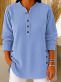Women's Ribbed Knit Henley Sweater Long Sleeve Button Detail Casual Pullover - Lolly 
