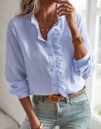 Women's Ruffled Button Front Work Blouse Long Sleeve Casual Elegant Office Versatile Chic – Ariana - Lolly 