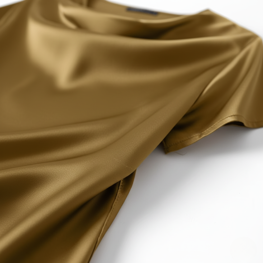Women's Satin Cowl Neck Short Sleeve Blouse Elegant Casual Work Office Formal Evening Silky Top – Gold Navy Black - Lolly 