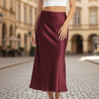 Women's Satin Skirt Elegant Casual Work Office Evening Cocktail Formal Fluid Slip Skirt – Olive - Lolly 
