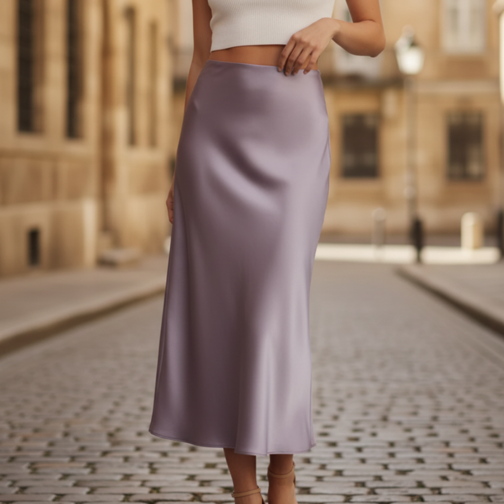Women's Satin Skirt Elegant Casual Work Office Evening Cocktail Formal Fluid Slip Skirt – Olive - Lolly 