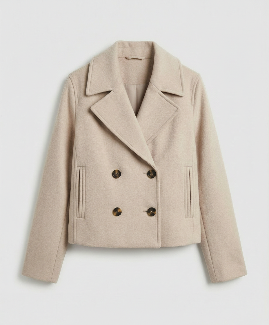 Women's Short Double-Breasted Jacket Lapel Collar Button Placket Casual Chic Cropped Coat – Heidi - Lolly 