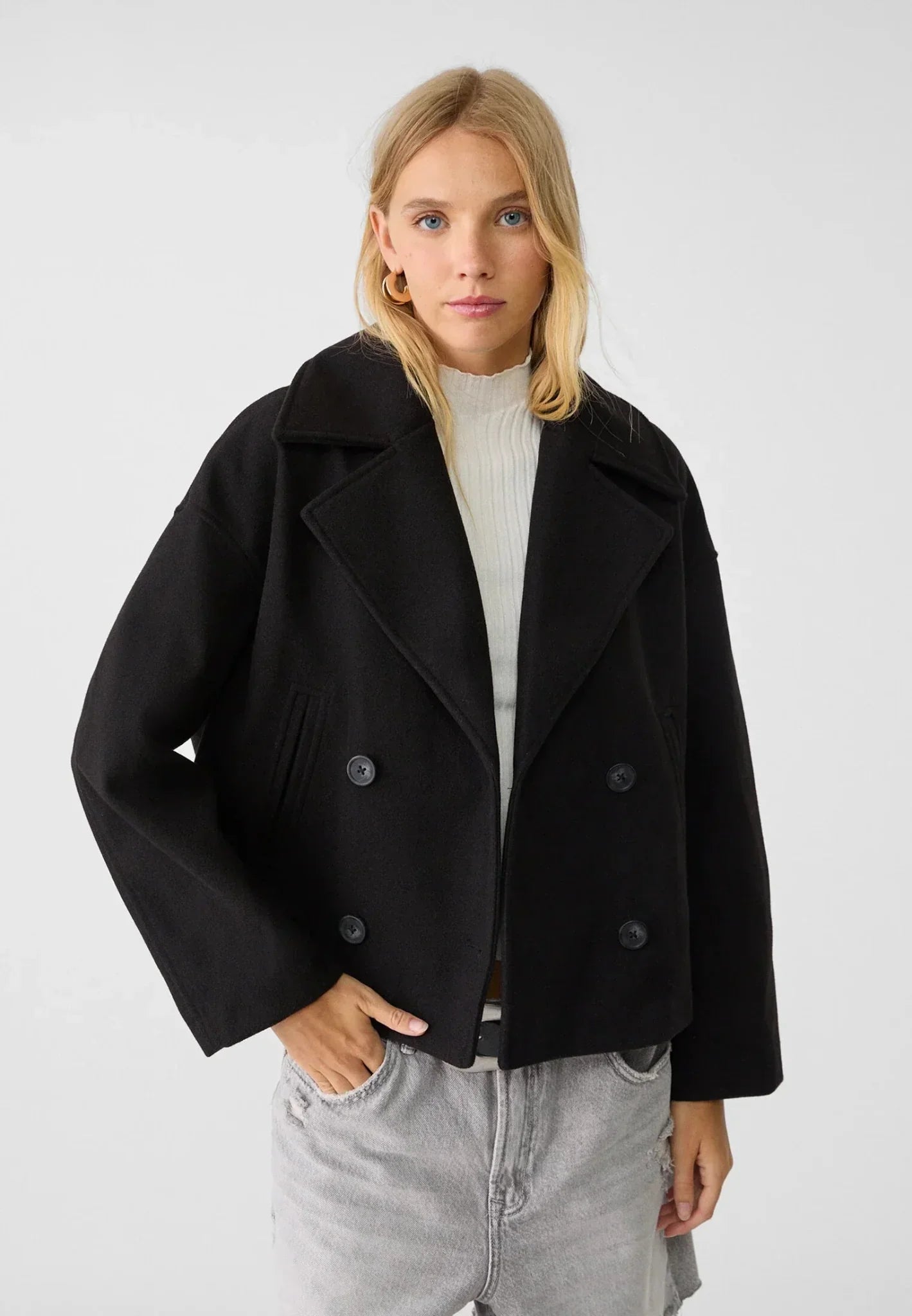Women's Short Double-Breasted Jacket Lapel Collar Button Placket Casual Chic Cropped Coat – Heidi - Lolly 