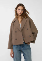 Women's Short Double-Breasted Jacket Lapel Collar Button Placket Casual Chic Cropped Coat – Heidi - Lolly 