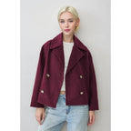Women's Short Double-Breasted Jacket Lapel Collar Button Placket Casual Chic Cropped Coat – Heidi - Lolly 