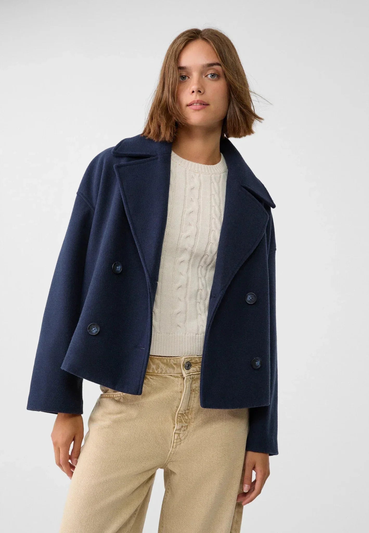 Women's Short Double-Breasted Jacket Lapel Collar Button Placket Casual Chic Cropped Coat – Heidi - Lolly 