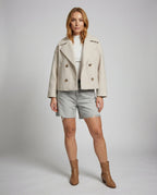 Women's Short Double-Breasted Jacket Lapel Collar Button Placket Casual Chic Cropped Coat – Heidi - Lolly 