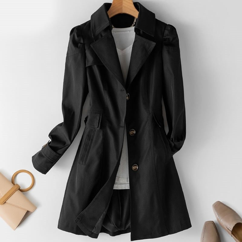 Women's Single-Breasted Trench Coat Blazer Office Workwear Longline Jacket - Lolly 