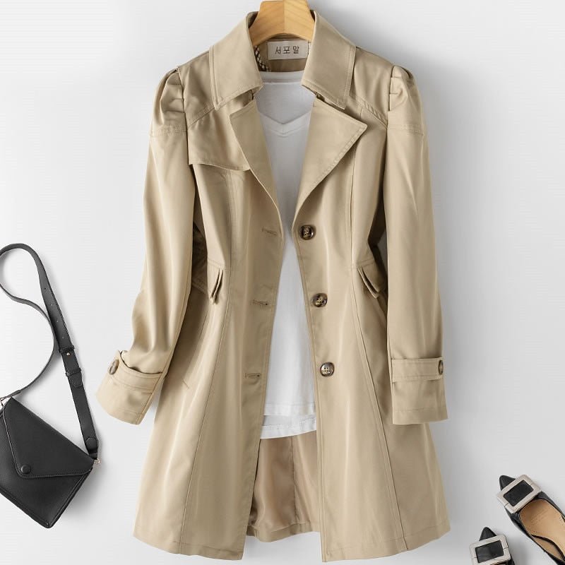 Women's Single-Breasted Trench Coat Blazer Office Workwear Longline Jacket - Lolly 