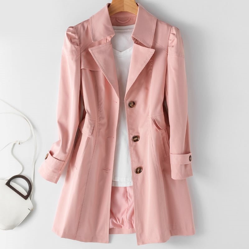 Women's Single-Breasted Trench Coat Blazer Office Workwear Longline Jacket - Lolly 