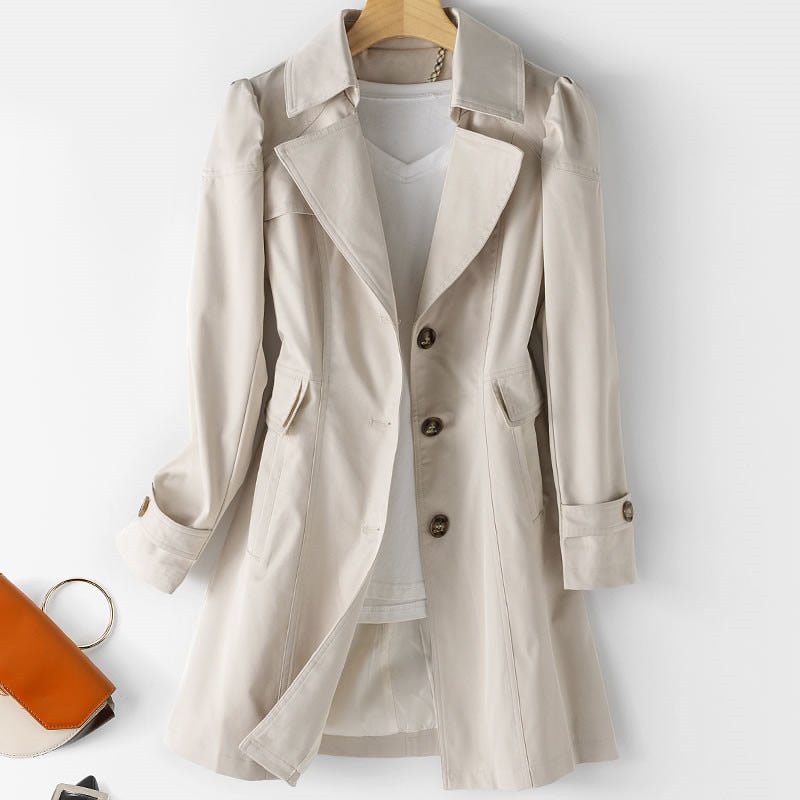 Women's Single-Breasted Trench Coat Blazer Office Workwear Longline Jacket - Lolly 
