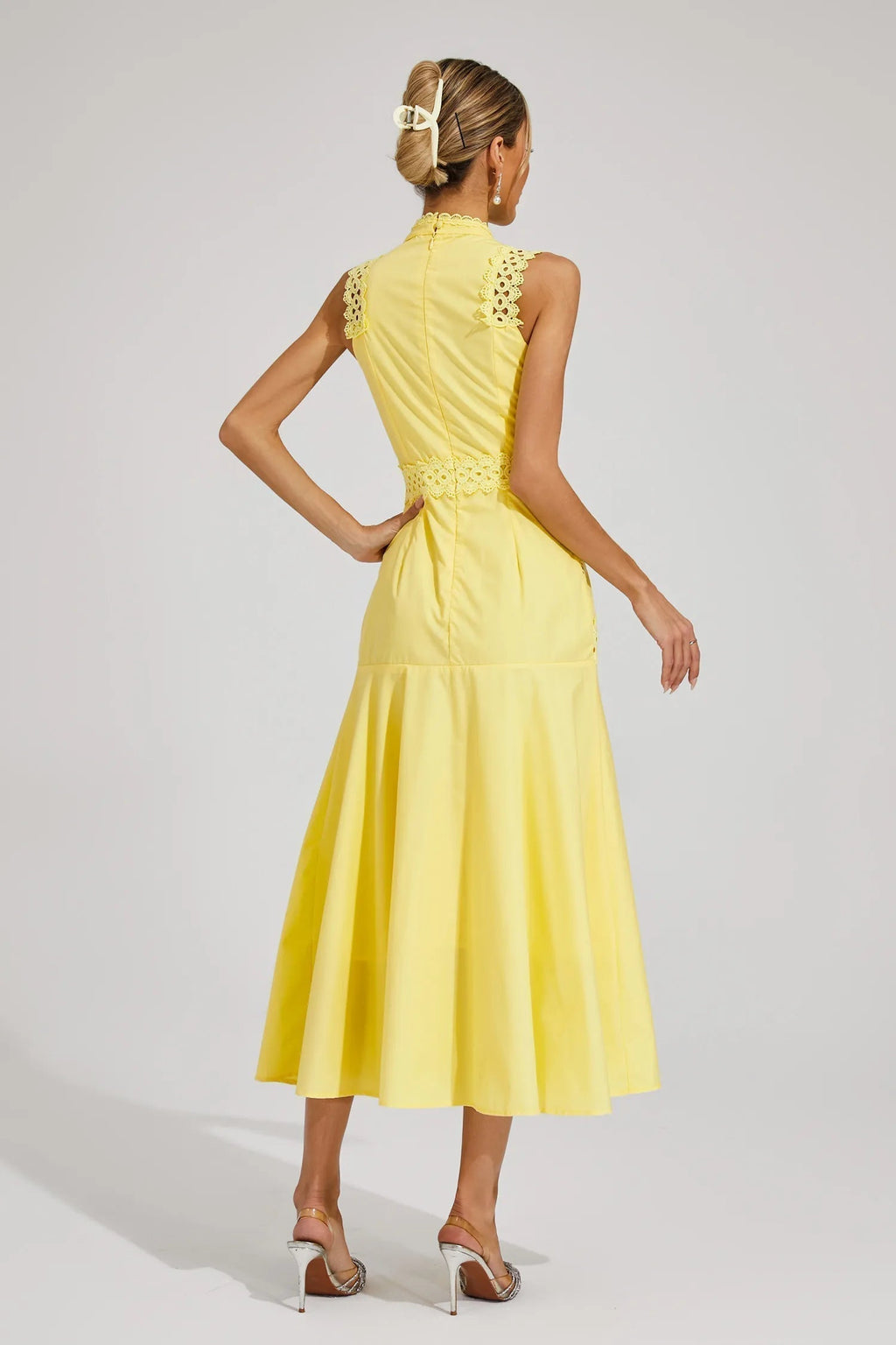 Women's Sleeveless Lace Midi Dress Wedding Guest Summer Formal Elegant Structured Daytime – Olivia - Lolly 