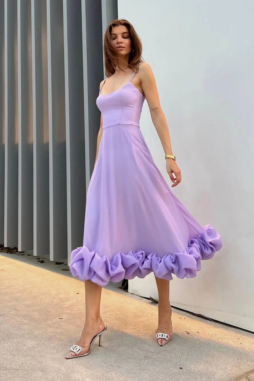 Women's Sleeveless Midi Wedding Guest Dress Fluid Silhouette Waist-Defining Lightweight Versatile – Heather - Lolly 