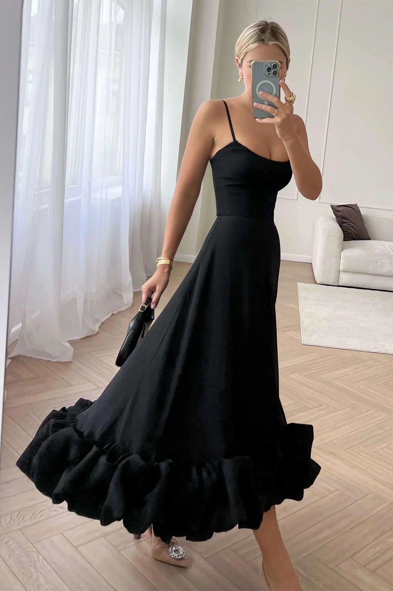 Women's Sleeveless Midi Wedding Guest Dress Fluid Silhouette Waist-Defining Lightweight Versatile – Heather - Lolly 