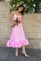 Women's Sleeveless Midi Wedding Guest Dress Fluid Silhouette Waist-Defining Lightweight Versatile – Heather - Lolly 