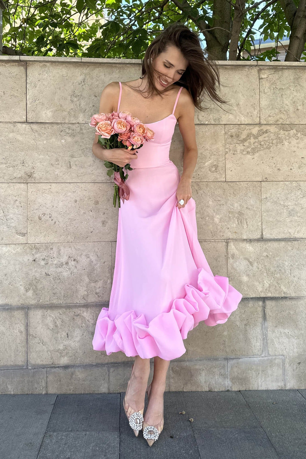 Women's Sleeveless Midi Wedding Guest Dress Fluid Silhouette Waist-Defining Lightweight Versatile – Heather - Lolly 