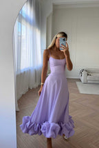 Women's Sleeveless Midi Wedding Guest Dress Fluid Silhouette Waist-Defining Lightweight Versatile – Heather - Lolly 