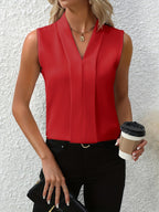 Women's Sleeveless Pleated V-Neck Blouse Elegant Flowing Work Casual Brunch Versatile Chic – Beatrice - Lolly 