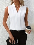 Women's Sleeveless Pleated V-Neck Blouse Elegant Flowing Work Casual Brunch Versatile Chic – Beatrice - Lolly 