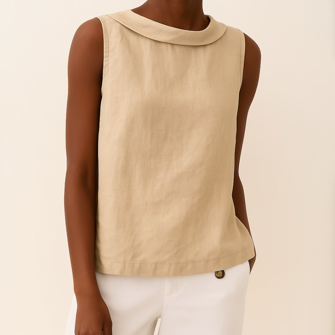 Women's Sleeveless Roll Collar Top Soft Flattering Silhouette Casual Elegant Everyday Chic – Maria - Lolly 
