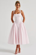 Women's Sleeveless Square Neck Gingham Midi Dress Lace-Up Back Voluminous Skirt Wedding Guest Party Summer Dress – Kaydence - Lolly 