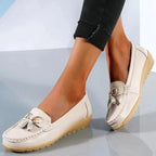 Women's Slip-On Low Moccasins Fringe Detail Lace-Free Casual Elegant Everyday Comfort – White - Lolly 