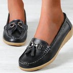 Women's Slip-On Low Moccasins Fringe Detail Lace-Free Casual Elegant Everyday Comfort – White - Lolly 