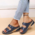 Women's Slip-On Wedge Sandals Double Buckle Strap Casual Summer Walking - Lolly 