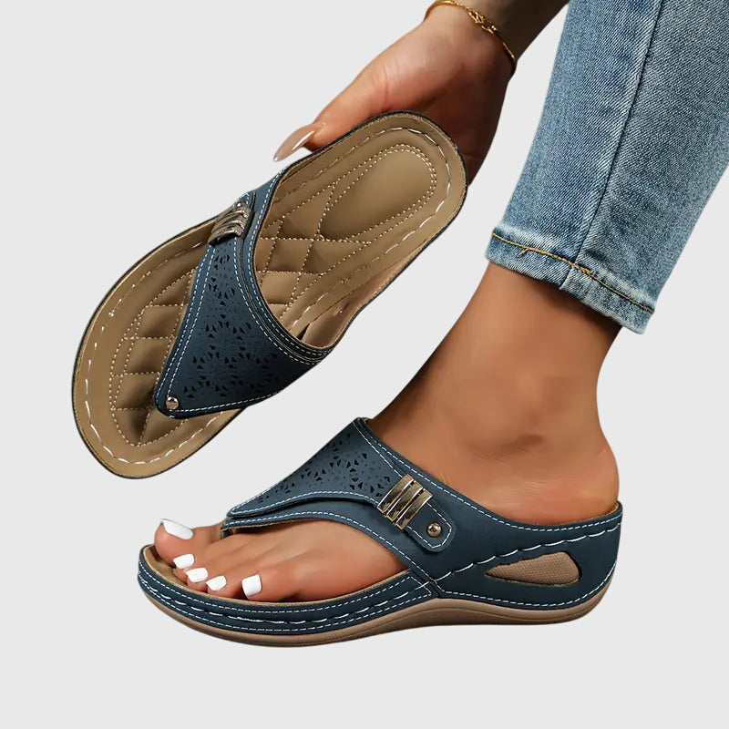 Women's Slip-On Wedge Sandals Flip-Flop Toe Ring Casual Summer Walking - Lolly 