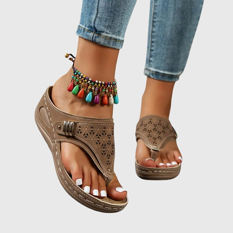 Women's Slip-On Wedge Sandals Flip-Flop Toe Ring Casual Summer Walking - Lolly 