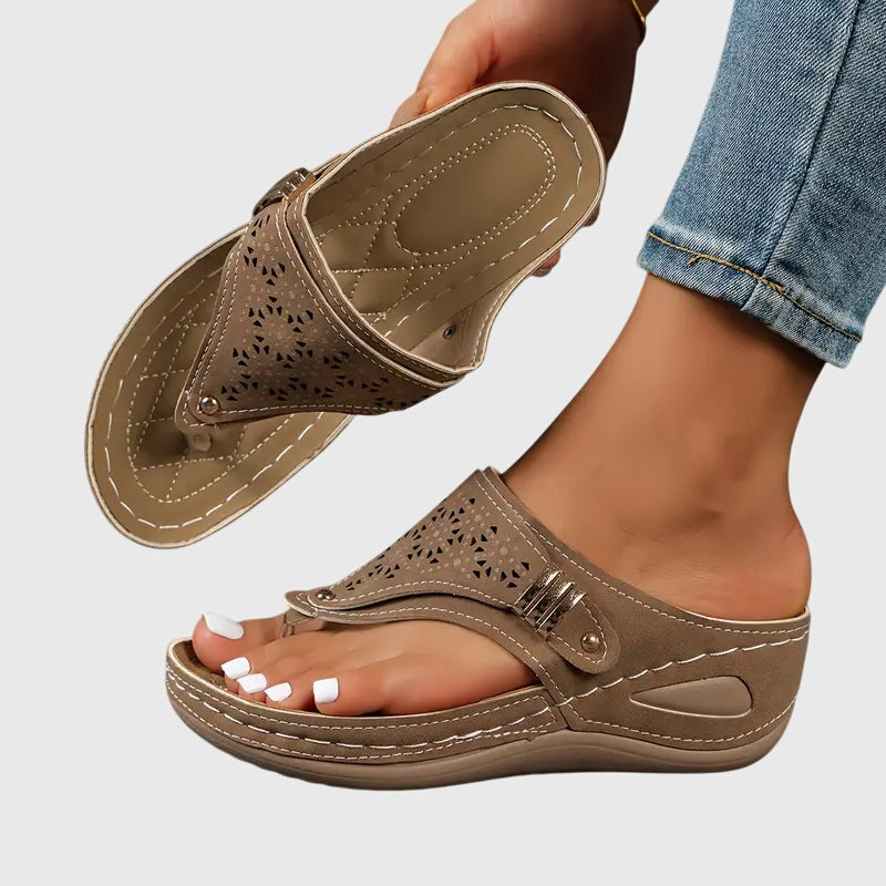 Women's Slip-On Wedge Sandals Flip-Flop Toe Ring Casual Summer Walking - Lolly 