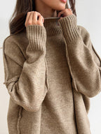 Women's Soft Knit Turtleneck Lounge Set Slouchy Wide-Leg Pants Cozy Casual Winter Everyday Comfort - Lolly 