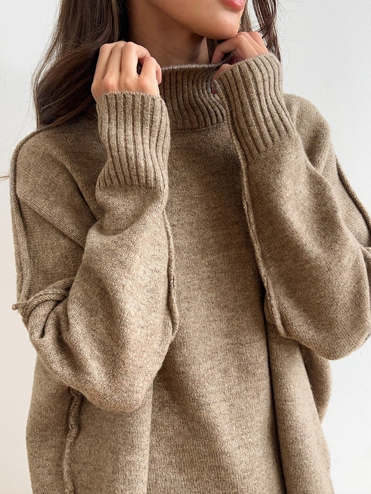 Women's Soft Knit Turtleneck Lounge Set Slouchy Wide-Leg Pants Cozy Casual Winter Everyday Comfort - Lolly 