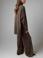 Women's Soft Knit Turtleneck Lounge Set Slouchy Wide-Leg Pants Cozy Casual Winter Everyday Comfort - Lolly 