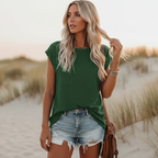 Women's Solid Casual Short Sleeve T-Shirt Crew Neck Pocket Tee Everyday Boho Beach Summer Relaxed Fit – Pin - Lolly 