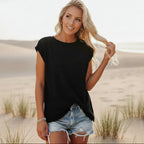 Women's Solid Casual Short Sleeve T-Shirt Crew Neck Pocket Tee Everyday Boho Beach Summer Relaxed Fit – Pin - Lolly 
