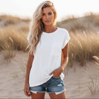 Women's Solid Casual Short Sleeve T-Shirt Crew Neck Pocket Tee Everyday Boho Beach Summer Relaxed Fit – Pin - Lolly 