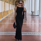 Women's Solid O-Neck Sleeveless Patchwork Bodycon Long Dress Slim Fit A-Line Formal Evening Party Date Night Wedding Guest Gala – Naomi - Lolly 