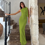 Women's Solid O-Neck Sleeveless Patchwork Bodycon Long Dress Slim Fit A-Line Formal Evening Party Date Night Wedding Guest Gala – Naomi - Lolly 
