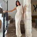 Women's Solid O-Neck Sleeveless Patchwork Bodycon Long Dress Slim Fit A-Line Formal Evening Party Date Night Wedding Guest Gala – Naomi - Lolly 