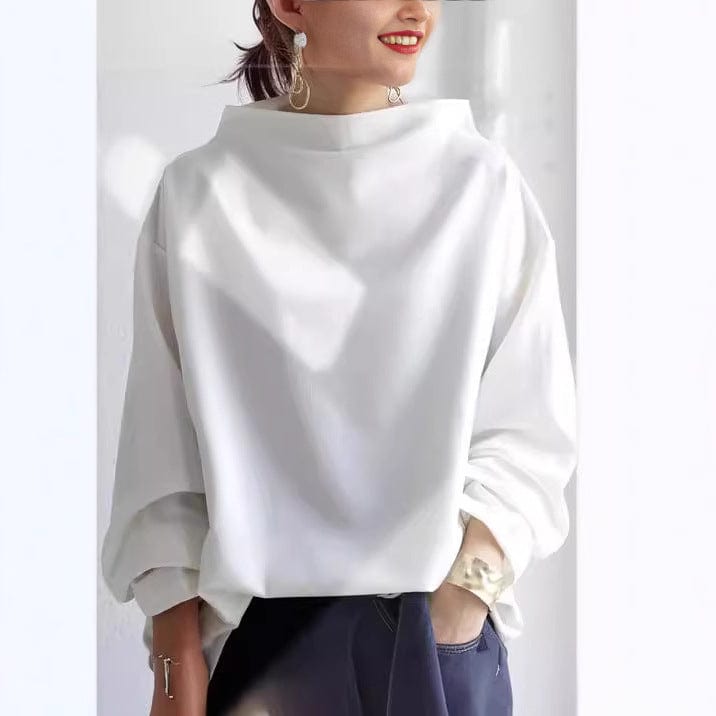 Women's Sophisticated High Neck Top Relaxed Silhouette Long Sleeve Casual Elegant – Renli - Lolly 